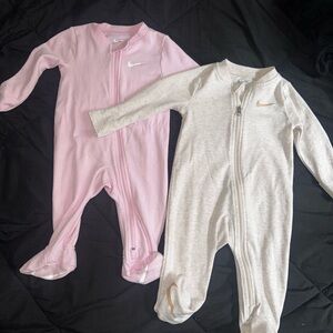 Nike Baby Pink & Light Gray Footed One-Piece Sets